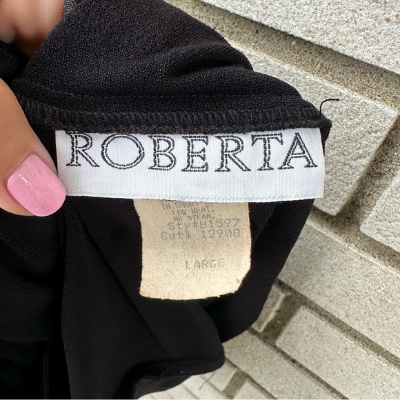 Vintage Roberta Y2K Black Slinky Jersey Maxi Slip Dress Lace Inset Large - Picture 8 of 9